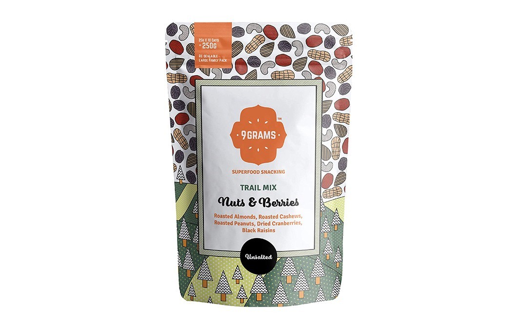 9Grams Trail Mix Nuts & Berries Unsalted   Pack  250 grams